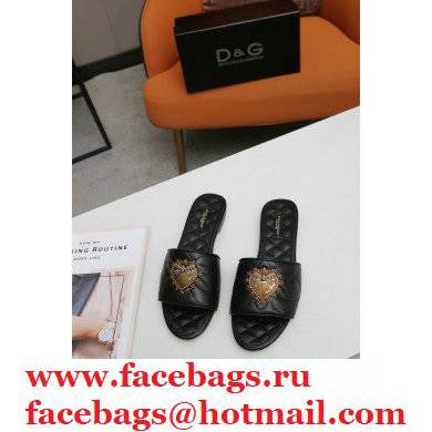 Dolce  &  Gabbana Leather Sliders Black with Devotion Heart 2021